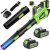 POIFL Soffiatore a Batteria, 6 Velocità 245+ km/h Soffiatore Elettrico 2 Batteria 21V 4.0Ah, 1,6m Cinghia Regolabile & Caricabatterie Rapido,Soffiatore Foglie da Giardino per Foglie Cadute