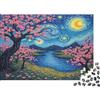 5M3D7C8V Notte Stellata Lago di Ciliegio Puzzle 1000 Pezzi per Adulti Carta Gioco di Puzzle 1000 Pezzi Relax Decorazione Regalo 38x26cm/1000pcs