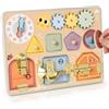 Atoylink Busy Board Montessori in Legno, Tavola attività con Orologio, Ingranaggi, Forme Geometriche e 3 Serrature, Gioco Montessori, Pannello Sensoriale, Gioco in Legno e Gioco Educativo per Bambini