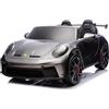 FINOOS Macchina Elettrica per Bambini Porsche 911 GT3 24V, 2 posti, con telecomando 2,4Ghz, 4 x 24V 200Watt, 1-7 anni (Grigio)