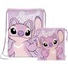 Superdiver Stich Angela - Borsa zaino con corde e borsa da snack con licenza ufficiale Disney - Ideale per scuola e asilo - Accessorio moda bambina - 100% poliestere - rosa - 44 x 33 e 26 x 21 cm