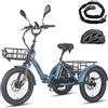 Fafrees Triciclo Elettrica F20Mate Bici Elettrica Pieghevole a 3 Ruote 48V21Ah Batteria Rimovibile,Autonomia 65-115km,Ebike Adulti Uomo Donna,Freni a disco idraulici,con Lucchetto,Blu,Cestino Ante-