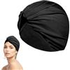 DBCEJF Cuffia Piscina Donna a Turbante, Cuffia Nuoto Vintage per Capelli Lunghi e Corti, Cuffia in Tessuto Elastico con Protezione Orecchie, Ideale per Nuoto, Mare e Spa, Nero