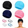 ZexJpr Cuffia da bagno da donna, 4 pezzi, cuffia da nuoto plissettata, con clip per il naso, impermeabile, per allenamento di nuoto, vacanze in spiaggia, attività in piscina