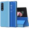 PingGoo Custodia per Samsung Galaxy Z Fold 4, Specchio Case con Placcatura a Fogli Mobili, Custodia Protettiva per Telefono Antiurto Trasparente PC/PU Cover per Samsung Galaxy Z Fold 4, Blu