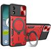 RonRun Cover per Motorola Moto G54, Cover Copertura Scorrevole Protettiva Per Fotocamera, con Rotazione Supporto Integrato Antishock Bumper Case, Rosso