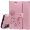 RankOne Custodia Portafoglio in Pelle per Samsung Galaxy A52 / A52 5G / A52s 5G (6.5 Inches), con Porta Carte Motivo Rosa Design Cover Folio Flip Case - Oro Rosa