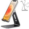 OMOTON Supporto per cellulare in alluminio, multi-angolo, regolabile, per ufficio, per scrivania, compatibile con iPhone 17/16/15/14 Pro Max Air, nero