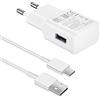 Samneer USB Caricatore compatibile per Samsung A52, A52S, A53, A33, S21, S20 FE, S10, S9, S8 Plus, Z Flip3, Z Fold3, M53 5G, Samneer Caricabatterie AFC Sostituzione Originale con Cavo Tipo-c 150cm - Bianco