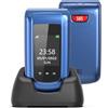 CHAKEYAKE Telefono Cellulare per Anziani con Tasti Grandi, Telefono Senior Dual SIM, Display Doppio 2.4'' + 1.77'', Volume Alto, Tasto SOS, Base di Ricarica, Fotocamera, Sbloccato, Blu