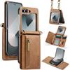 Mxinxiu Custodia a portafoglio per Samsung Galaxy Z Flip 4, custodia in pelle opaca con cerniera, tracolla rimovibile, design con fibbia - Marrone