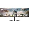 RUZWSJPE YOGAES Dual QHD (5120 x 1440) Monitor da gioco IPS da 49 pollici, 75 Hz, HDR400, USB-C, VESA 100 x 100 mm, inclinabile (144 Hz)