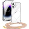 DiDaDi Cover per iPhone 16 Trasparente con Cordino, Custodia con Regolabile Collana, Coque per iPhone 16 Avec Cordon,[Antiurto] [AntiGraffio] [Antiscivolo] Case con Laccio Tracolla, Mimetico
