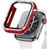 EIHAIHIS Custodia Bling per Cover Apple Watch 44mm, Bumper Protettivo PC Rigido con Pellicola Protettiva per Schermo in Vetro Temperato per iWatch Series 6 5 4 SE, Rosso+Argento