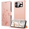 MQERYBV Cover per Honor 400 Smart con 1 Pezzi Vetro Temperato | 3 Slot Schede, Portafoglio Custodia, TPU Morbido, Pelle PU, Magnetica Flip Cover, Funzione di Supporto, Antiurto, Pink