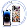 Xylota Cover per iPhone 15 Pro con Cordino, Aesthetic Fiori Autunno Disegni Custodia con Regolabile Tracolla Laccio Collana, Silicone Anti-Graffio Protettiva Custodie per iPhone 15 Pro 6,1'', Viola