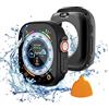 Yolovie Custodia impermeabile 2 in 1, compatibile con Apple Watch Ultra/Ultra 2, 49 mm, accessori per iWatch in vetro temperato, copertura per il viso e paraurti posteriore, 49 mm, colore nero