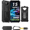 Ulefone Armor X13 Rugged smartphone Android 15, Visione Notturna 50MP+24MP, 12GB+64GB/SD 256GB, Batteria 6320mAh, 6,52 pollice, telefono indistruttibile 4G Dual SIM/Face ID/GPS/NFC Nero