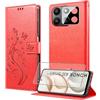 MQERYBV Cover per Honor 400 Smart con 1 Pezzi Vetro Temperato | 3 Slot Schede, Portafoglio Custodia, TPU Morbido, Pelle PU, Magnetica Flip Cover, Funzione di Supporto, Antiurto, Red