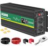 JIGUUN 3000W inverter 24V 220V onda pura Trasformatore con 2 prese EU e una porta USB 2.1A - Telecomando senza fili e display LCD Potenza di picco 6000W per camion camper emergenza
