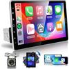 Hodozzy Autoradio 1 Din con Rotazione Verticale Schermo, Stereo Auto 1 Din 10,1 Pollici Touchscreen con Wireless CarPlay/Android Auto/Mirror Link, Hodozzy Radio Bluetooth Radio AM/FM/RDS, USB/TF Telecamera