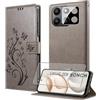MQERYBV Cover per Honor 400 Smart con 1 Pezzi Vetro Temperato | 3 Slot Schede, Portafoglio Custodia, TPU Morbido, Pelle PU, Magnetica Flip Cover, Funzione di Supporto, Antiurto, Grey