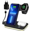 Jewan Caricatore Wireless Stazione di Ricarica, 3 in 1 Caricabatterie Wireless Charger Base per iPhone 16/15/14/13/12/11/Pro/Max/X/8/Plus, per Apple Watch 10/9/Ultra/8/7/6/SE/5/4/3/AirPods Pro 4 3 2