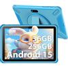 PIXGOOD Tablet per bambini 10 pollici, 36 GB di RAM 256 GB di ROM (espandibile con SD), Android 15.0, controlli parentali, schermo HD IPS, 5MP+2MP, WiFi, Bluetooth, tablet per l'istruzione (Blu)