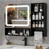 YU YUSING Specchio Contenitore Bagno con Luce LED e Portasciugamani, Nero