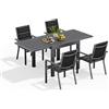 Devoko 4 Persone Set Tavolo e Sedie Da Giardino In Alluminio, 4 Sedie Impilabili e 1 80-160CM Tavolo Da Giardino Allungabile In Alluminio, Set Da Giardino Esterno, Grigio Scuro