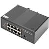 DIGITUS Switch di rete industriale a 7 porte Gigabit PoE - 1x porta di alimentazione - 8x RJ45-10/100/1000 Mbps - Montaggio su guida DIN - Nero