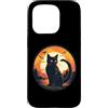 Moon Black Halloween Cat Designs Custodia per iPhone 15 Pro Gatto nero Halloween Retro Luna Vintage Gatti Spaventoso Gatto Mamma