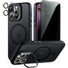 TXXO Custodia magnetica per la privacy per iPhone 16 Pro Max, con supporto e protezione per obiettivo della fotocamera, per iPhone 16 ProMax, custodia per telefono MagSafe, trasparente, opaca, sottile