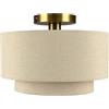 Relaxdays Lampada da soffitto, in Lino e Metallo, HxD: 24 x 35 cm, E27, per Soggiorno e Camera