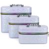 VKZ Set di 3 Beauty Case Donna Rigidi da Viaggio, Beautycase da Viaggio Donna Grande, Medio e Piccolo, Porta Trucchi con Maniglia e Cerniera,Azzurro/lilla