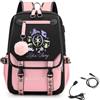 Roffatide KATSEYE Zaino per studenti grande capacità con scomparti Kpop Fan Regalo | Borsa da scuola multitasca resistente con porta di ricarica USB per EYEKONS ragazzi ragazze ideale per viaggi Rosa A