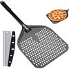 silttble Pala per Pizza con Coltello Tagliapizza, Set 2 in 1, Pala Forata in Alluminio 12 Pollici (40x30 cm) con Manico Smontabile (Lunghezza Totale 72,5 cm), per Pizza, Pane, Forno, Pizzeria e Casa