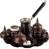DEMMEX Set da Caffè Turco da 12 Pezzi con Cezve in Rame - Tazzine, Portatazze, Piattini, Zuccheriera e Vassoio - Elegante Set Artigianale per 2 Persone, Antico