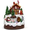 UTTASU Per casa di villaggio di Natale con treno in movimento, illuminazione calda e musica per decorazioni festive, materiale in resina con batteria o opzioni di alimentazione USB per esposizione stagionale