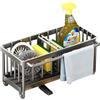PengGengA Organizer Lavello Cucina in Acciaio Inox Supporto in Spugna Organizer per Lavandino con Vassoio di Scarico e Divisori Rimovibile