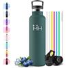 Motswedi Borraccia Termica 1l, con Cannuccia, Borracce Termiche, Acciaio Inox, 12h di Bevanda Calda e 24h di Bevanda Fredda, Bottiglia Termica, per Sport, Palestra, Ciclismo, Verde & Militare
