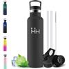 Motswedi Borraccia Termica 750 ml, con Cannuccia, Acciaio Inox, Borracce Termiche, per Bevande Calde, Fredde per Acqua, Bottiglia Termica, per Sport, Yoga, Palestra, Nero