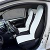 Rebeca Shop Coprisedili auto compatibili per Aygo, Twingo, C1, 108, Zoe versioni dal 2014 Made in Italy, Con banda centrale colorata, tessuto poliestere, set coprisedili anteriori (Bianco/Nero)
