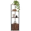 Relaxdays Scaffale angolare, 5 ripiani con armadietto, marrone e nero | 147x44,5x30 cm, salvaspazio per salotto e cucina
