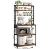 VASAGLE Scaffale da Cucina con Ciabatta, Supporto per Forno a Microonde, Portaoggetti a 6 Ripiani con 6 Ganci per Bar, in Acciaio, 40 x 80 x 167 cm, Marrone Vintage e Nero Inchiostro KKS119K06