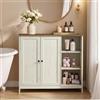 VASAGLE Mobiletto Bagno a Terra, Armadietto in MDF con 2 Ante e Ripiani Aperti, Ripiani Regolabili, 90 x 30 x 80 cm, Stile Rustico, Bianco Vintage e Marrone Miele, Collezione Siren BBK070WJ01