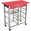 VERSA Leicester Carrello Cucina e Portabottiglie con Ruote e cassetti, Mobile Cucina, Misure (A x L x l) 82 x 40 x 76 cm, Legno e Metallo, Colore Rosso