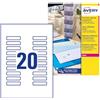 Avery Italia L7552-25 Etichette adesive trasparenti lucide, 25 fogli A4, rettangolari 55x12,7mm, 20 etichette per foglio, adesivo permanente, stampanti laser