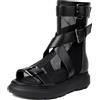 Feinlina Pelle nera mesh aperta punta piatta sandali con fibbia cinturino casual viaggio indietro cerniera mesh fresco caviglia stivali