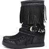 IF Fashion Scarpe Stivali Stivaletti Indianini da Donna Zeppa Interna Frange Fibbia 9669 Nero N.40